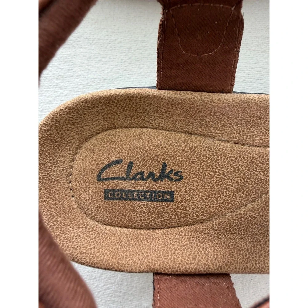 Clarks Collection Hayla Flute Brown Strappy Wedge Hook & Loop Sandals Womens 10M